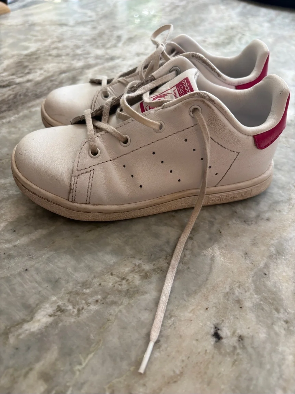 adidas Kids White Sneakers with Pink Heel Accents